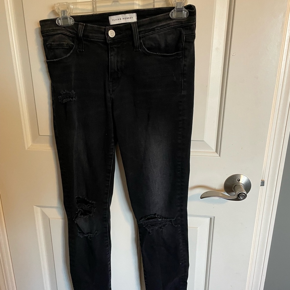 FLYING MONKEY Black Distressed Jeans
